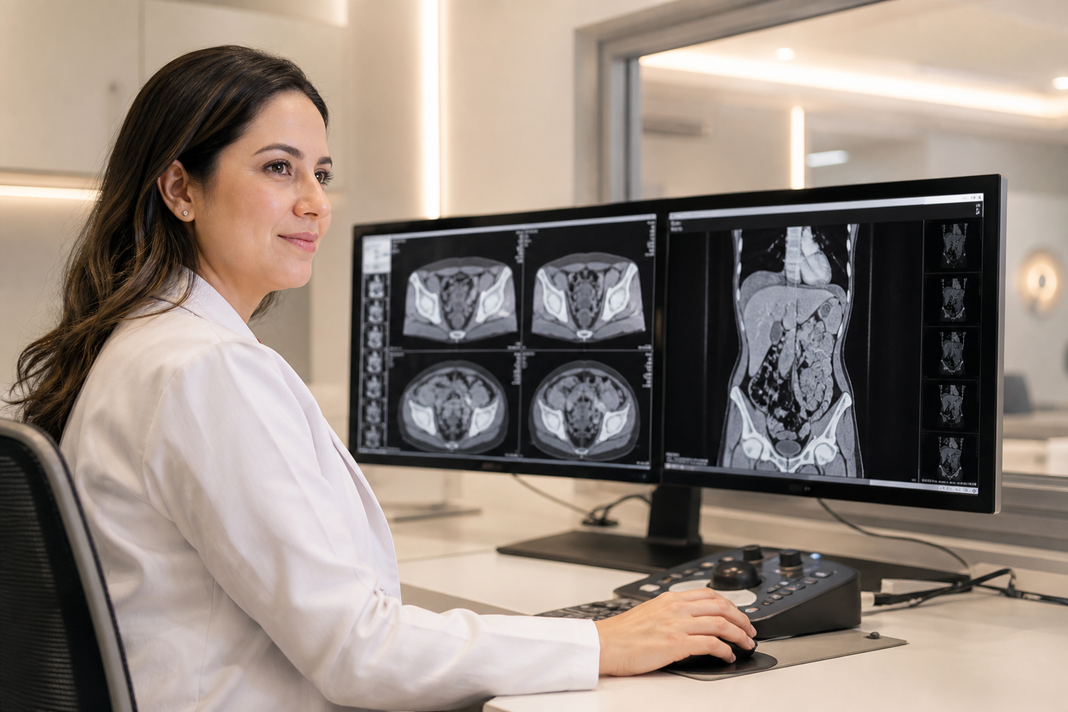 Profesional utilizando tecnología de imagenología y reconocimiento de voz